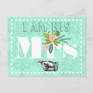 Modern Mint Damask Wedding Postcard