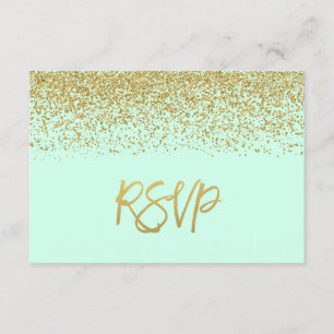 Modern Mint Faux Gold Glitter RSVP Card