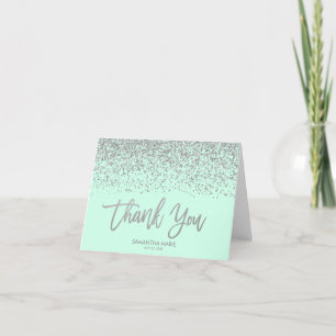 Modern Mint Faux Silver Glitter Thank You