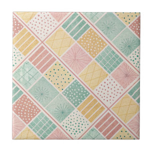 Modern Mint Geometric Polka Dot Plaid Pattern Ceramic Tile