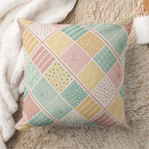 Modern Mint Geometric Polka Dot Plaid Pattern Cushion