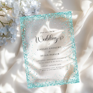 Modern Mint Glitter Wedding Acrylic Invitations