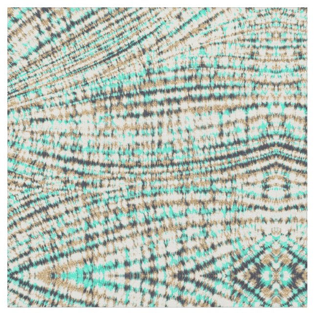 Modern Mint Gold Tie Dye Abstract Fabric (Close Up)