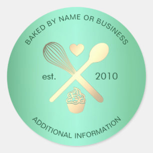 Modern Mint Green and Gold Bakery Cupcake Label
