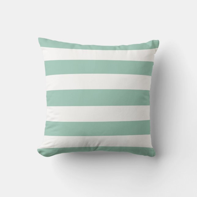 Modern Mint Green and White Stripes Outdoor Cushion (Front)