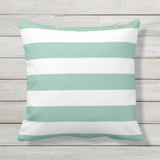 Modern Mint Green and White Stripes Outdoor Cushion