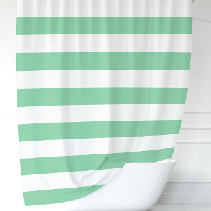 Modern Mint Green and White Wide Stripes Shower Curtain