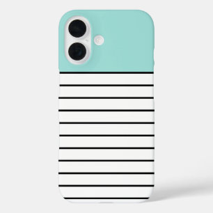 Modern Mint Green Black White Stripes Pattern  iPhone 16 Case