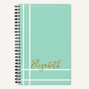 Modern Mint Green Custom Name Minimalist Notebook