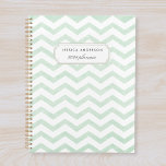 Modern Mint Green Geometric Pattern Planner<br><div class="desc">Custom-designed planner notebook featuring pastel mint green zig zag/chevron pattern with personalised name.</div>