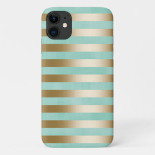 Modern Mint Green & Gold Stripes iPhone 11 Case