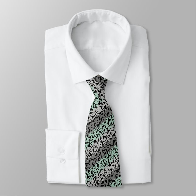Modern mint green, grey and black stripes pattern tie (Tied)