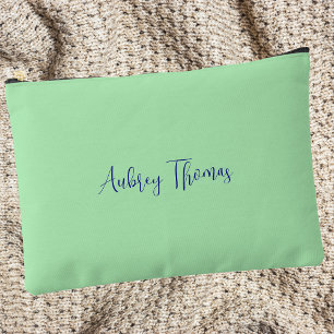 Modern Mint Green Handwritten Script Monogram Accessory Pouch