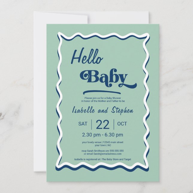 Modern Mint Green Hello Baby Shower  Invitation (Front)