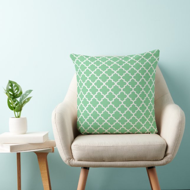 Modern Mint Green Moroccan Quatrefoil Pattern Cushion (Chair)