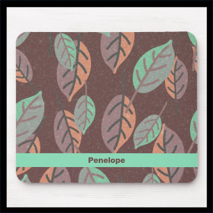 Modern Mint Green Orange and Purple Leaves Mouse Pad