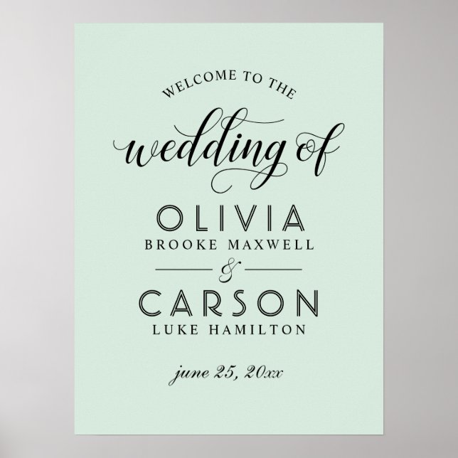 Modern Mint Green Script Wedding Welcome Poster (Front)