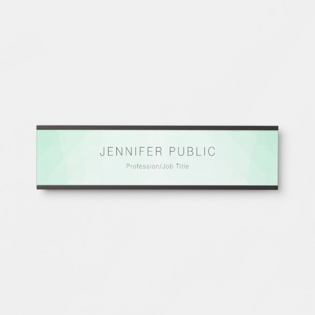 Modern Mint Green Simple Elegant Trendy Template Door Sign (Front)