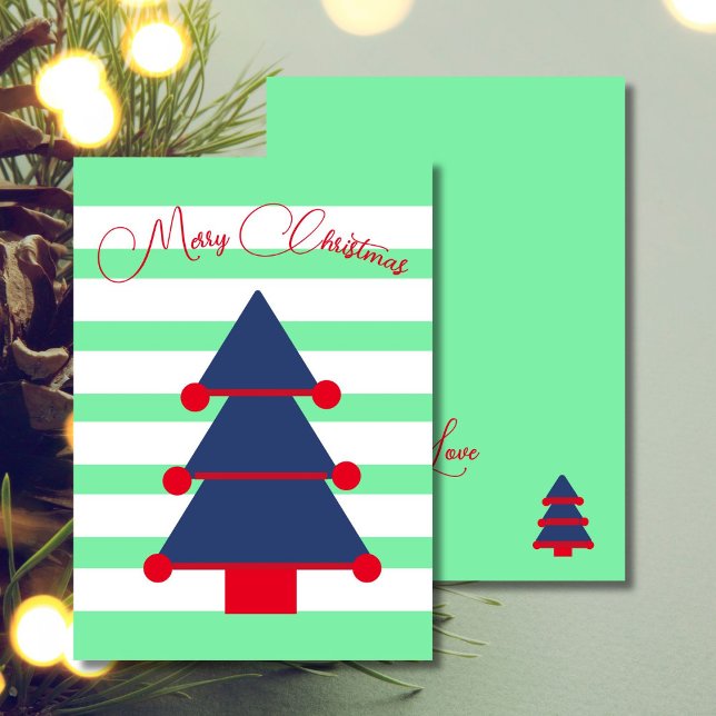 Modern Mint Green Striped Christmas Tree Holiday  Invitation (Creator Uploaded)