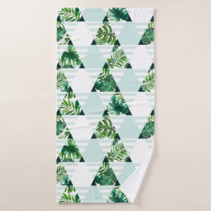Modern Mint Green Tropical Triangles Pattern Bath Towel