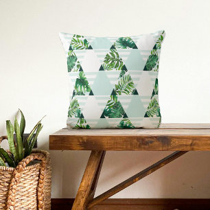 Modern Mint Green Tropical Triangles Pattern Cushion