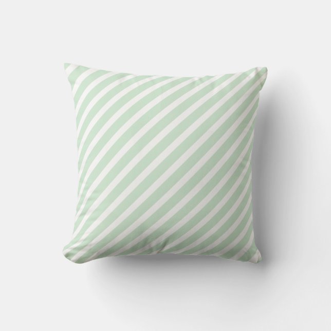 Modern Mint Green White Striped Cushion (Front)