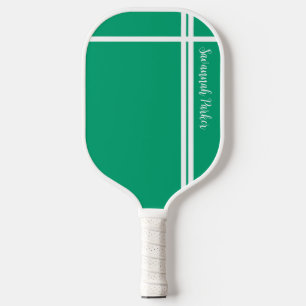 Modern Mint Green White Stripes Custom Name Pickleball Paddle
