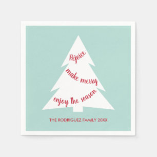 Modern Mint Green White Tree Name Holiday Party Napkin