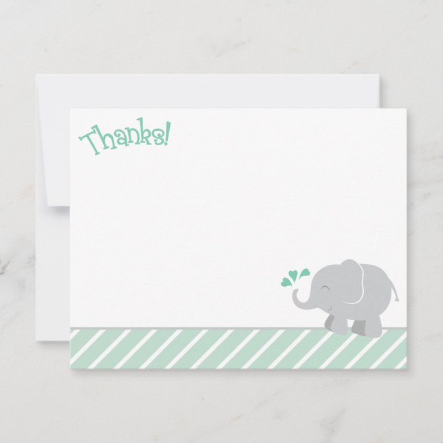 Modern Mint Grey Elephant Baby Shower Note Card (Front)