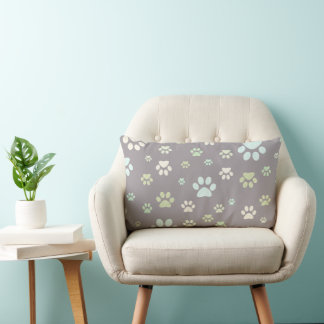 Modern Mint & Grey Paw Print  Lumbar Cushion