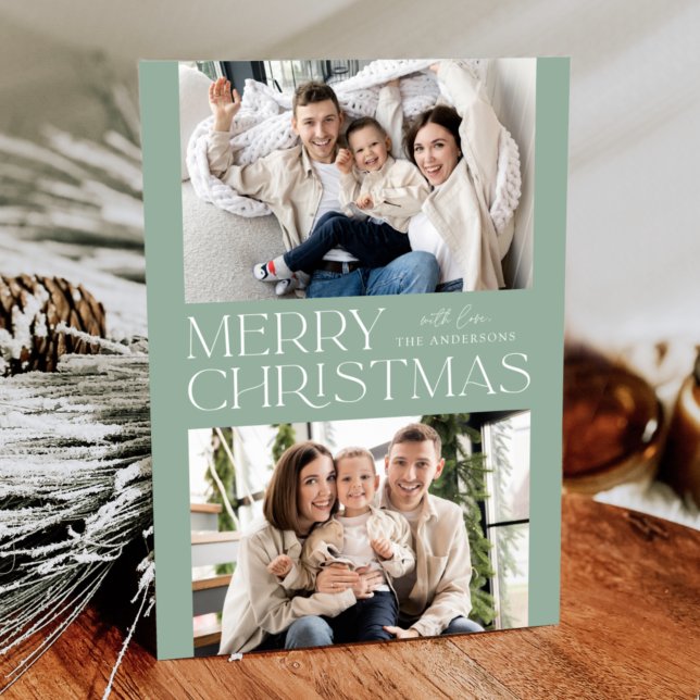 Modern Mint Merry Christmas 2 Photo Holiday Card (Creator Uploaded)