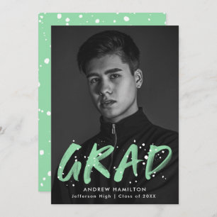 Modern Mint Paint Splatter Photo Graduation Party Invitation