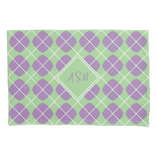 Modern Mint Purple Diamond Argyle Monogram Pillowcase