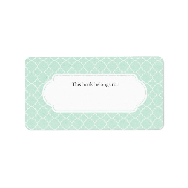 Modern Mint Quatrefoil "This Book Belongs To" Label (Front)