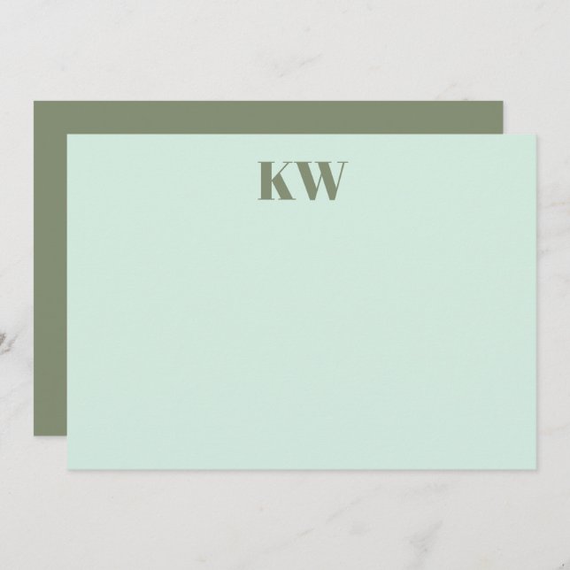 Modern Mint Sage Monogram Initials Personalised  Thank You Card (Front/Back)