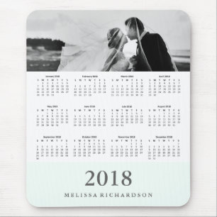 Modern Mint Stripe 2018 Calendar and Photo Mouse Pad