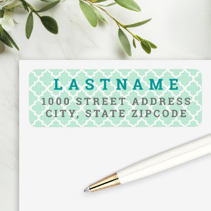 Modern Mint Teal Quatrefoil Family Address Return Address Label