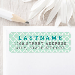 Modern Mint Teal Quatrefoil Family Address Return Address Label