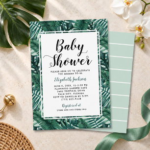 Modern Mint Tropical Palm Leaf Baby Shower Invitation
