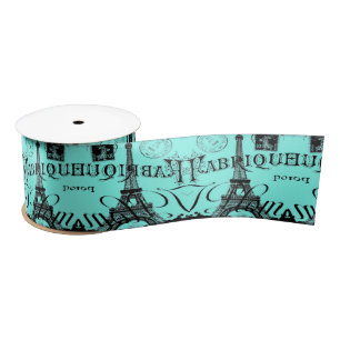 Modern Mint Turquoise Aqua Blue Paris Eiffel Tower Satin Ribbon