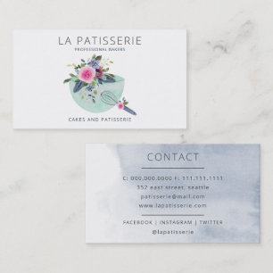Modern Mint Watercolor Floral Bakery Pastry Chef Business Card
