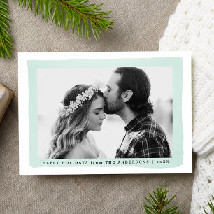 Modern Mint Watercolor Frame Photo Holiday Card