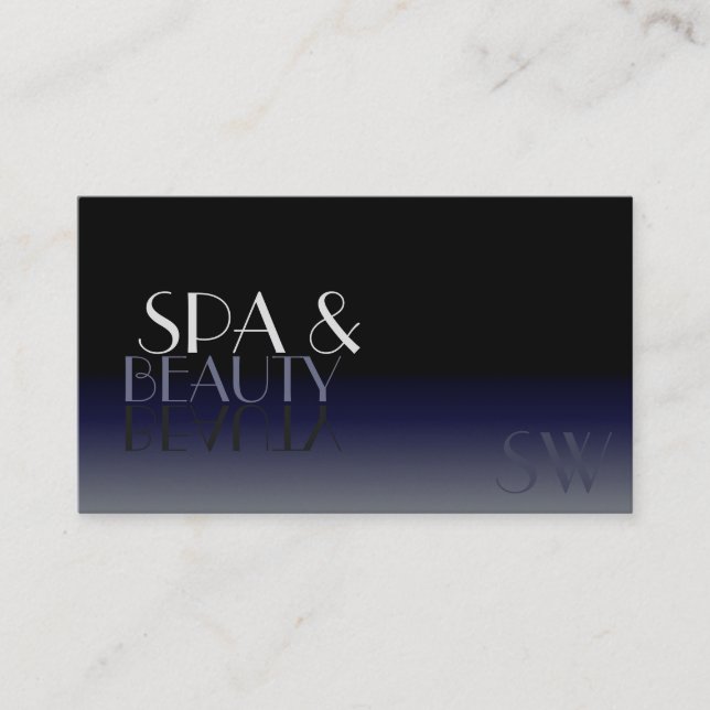 Modern Mirror Font Classic Black and Blue Monogram Business Card (Front)