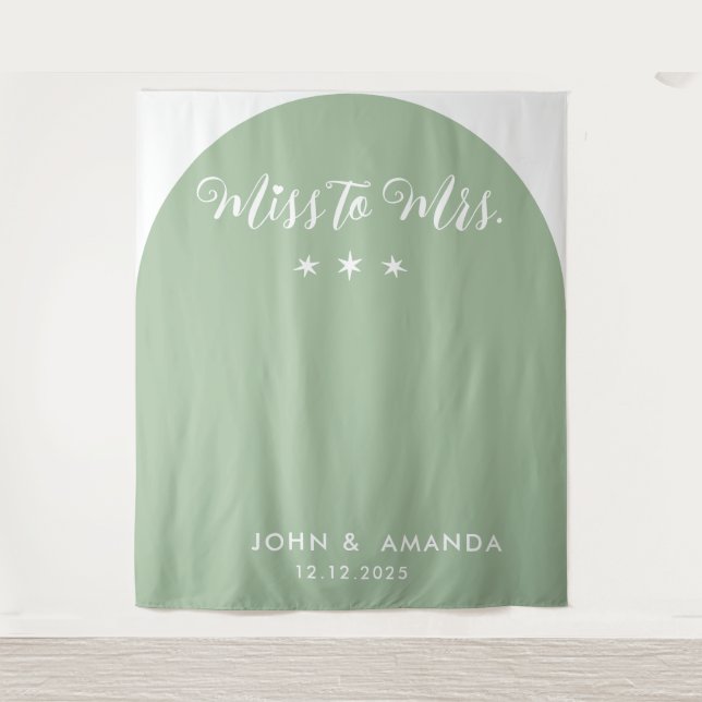 Modern Miss to Mrs Bridal Shower Sage Green Arch Tapestry (Front)