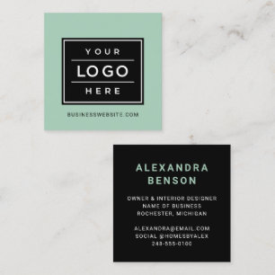 Modern Mist Green Custom Business Logo Square Business Card