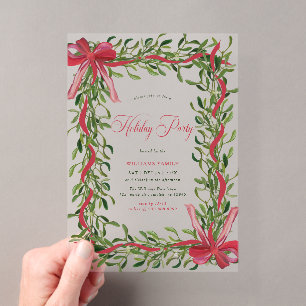 Modern Mistletoe Holiday Party Red Bow Christmas Acrylic Invitations