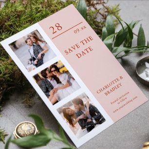 Modern Misty Rose Four Photo Wedding Save The Date