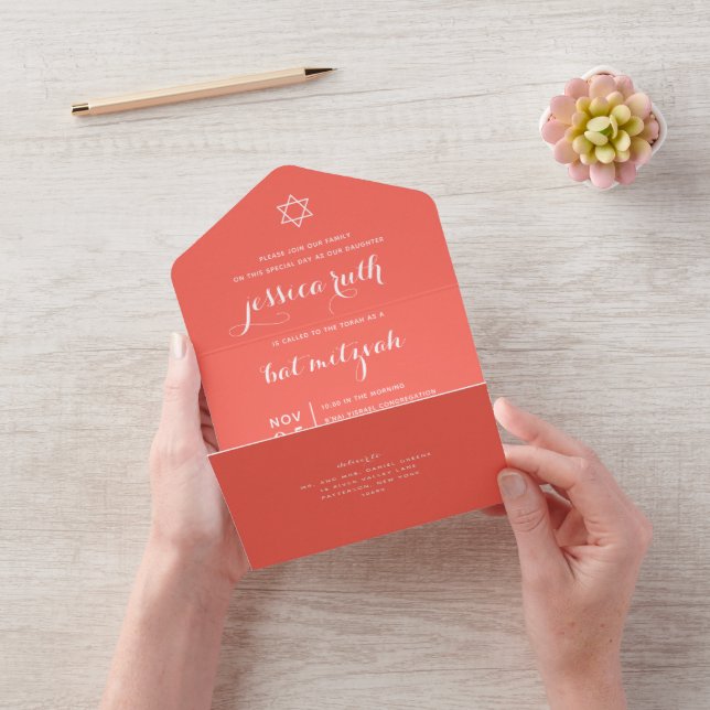 Modern Mitzvah Coral ALL IN ONE INVITATION (Video)