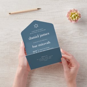 Modern Mitzvah Dusty Blue ALL IN ONE INVITATION