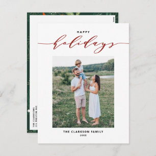 Modern Mix Typography Red Happy Holidays Photo Holiday Postcard